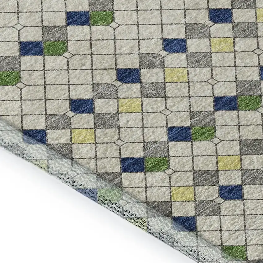 Linen Green And Blue Striped Washable Area Rug With UV Protection Photo 3