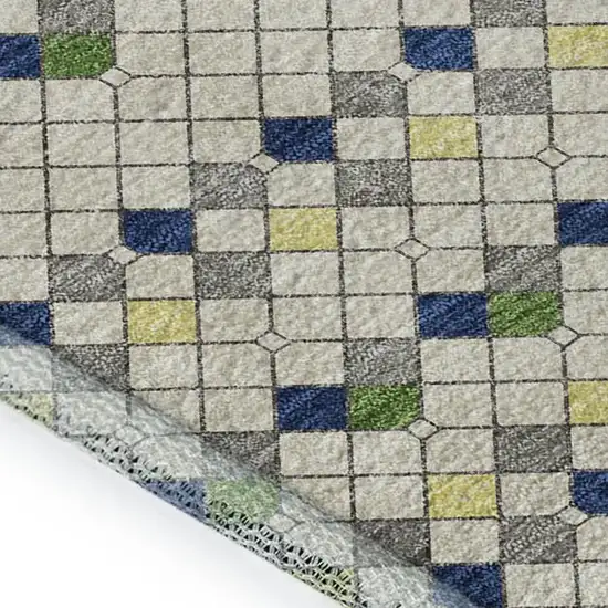 Linen Green And Blue Striped Washable Area Rug With UV Protection Photo 2