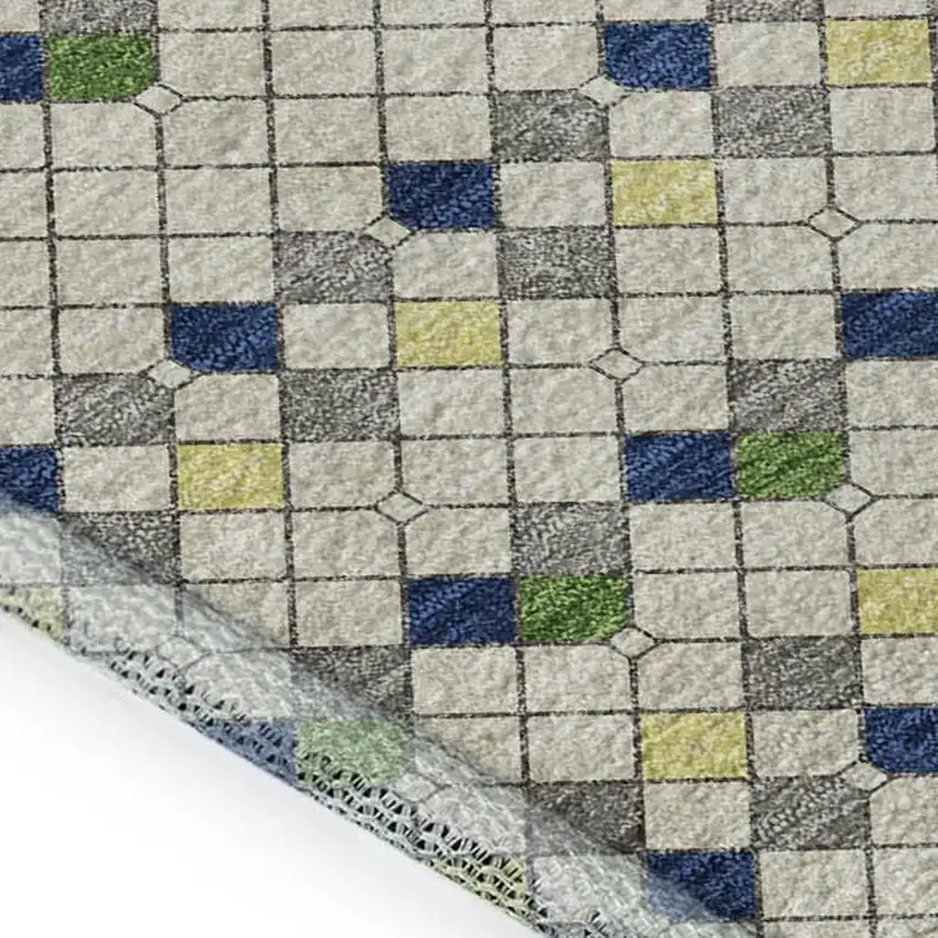 Linen Green And Blue Striped Washable Area Rug With UV Protection Photo 2