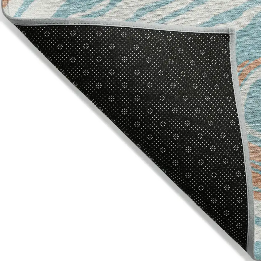 Linen Green And Sky Blue Abstract Washable Indoor Outdoor Area Rug Photo 3