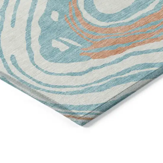 Linen Green And Sky Blue Abstract Washable Indoor Outdoor Area Rug Photo 4