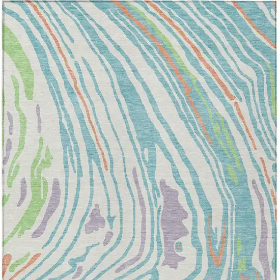 Linen Green And Sky Blue Abstract Washable Indoor Outdoor Area Rug Photo 7