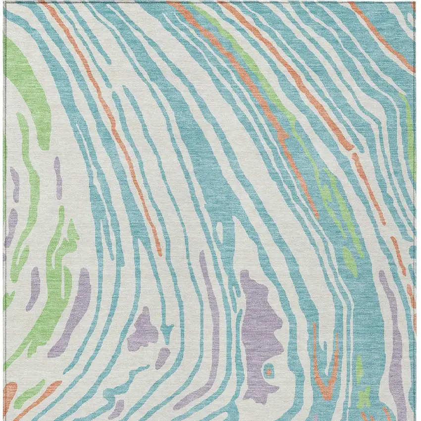 Linen Green And Sky Blue Abstract Washable Indoor Outdoor Area Rug Photo 7