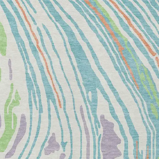 Linen Green And Sky Blue Abstract Washable Indoor Outdoor Area Rug Photo 6
