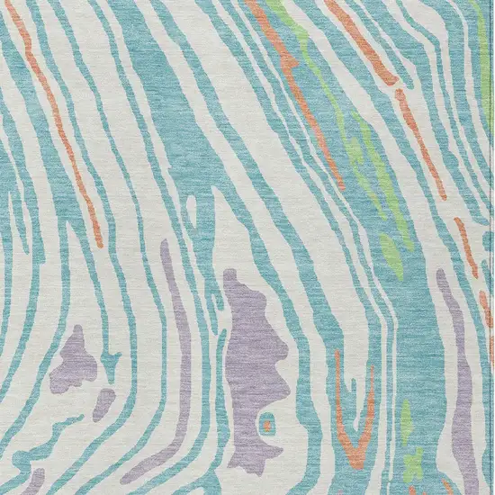 Linen Green And Sky Blue Abstract Washable Indoor Outdoor Area Rug Photo 6