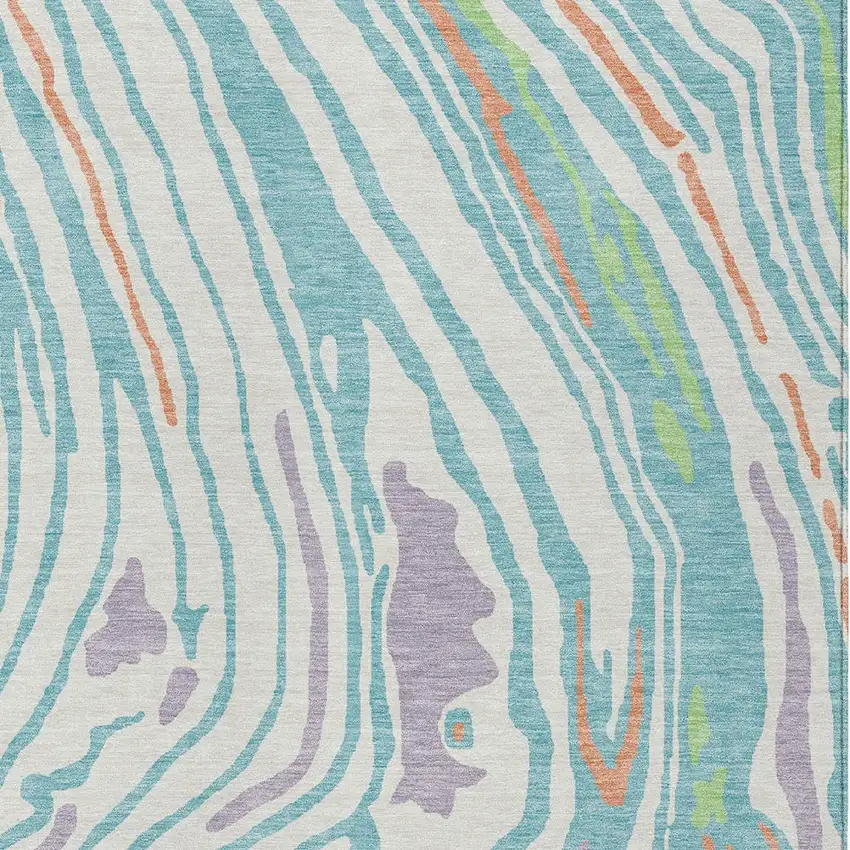 Linen Green And Sky Blue Abstract Washable Indoor Outdoor Area Rug Photo 6