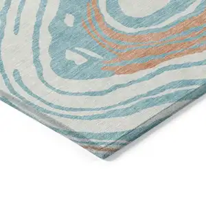 Photo of Linen Green And Sky Blue Abstract Washable Indoor Outdoor Area Rug