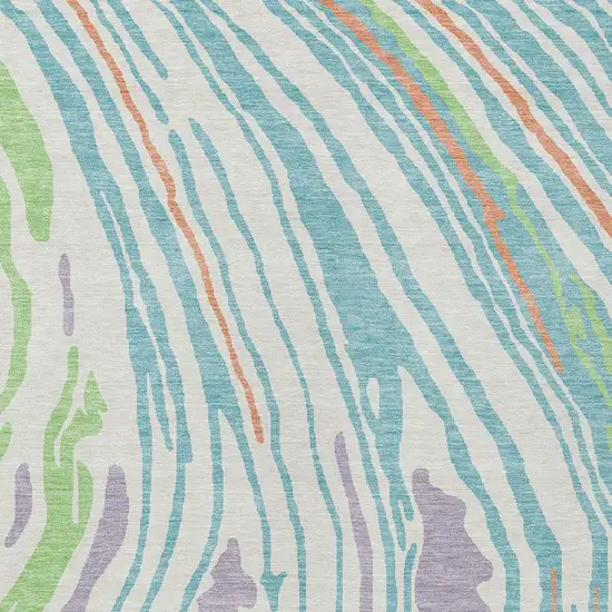 Linen Green And Sky Blue Abstract Washable Indoor Outdoor Area Rug Photo 6
