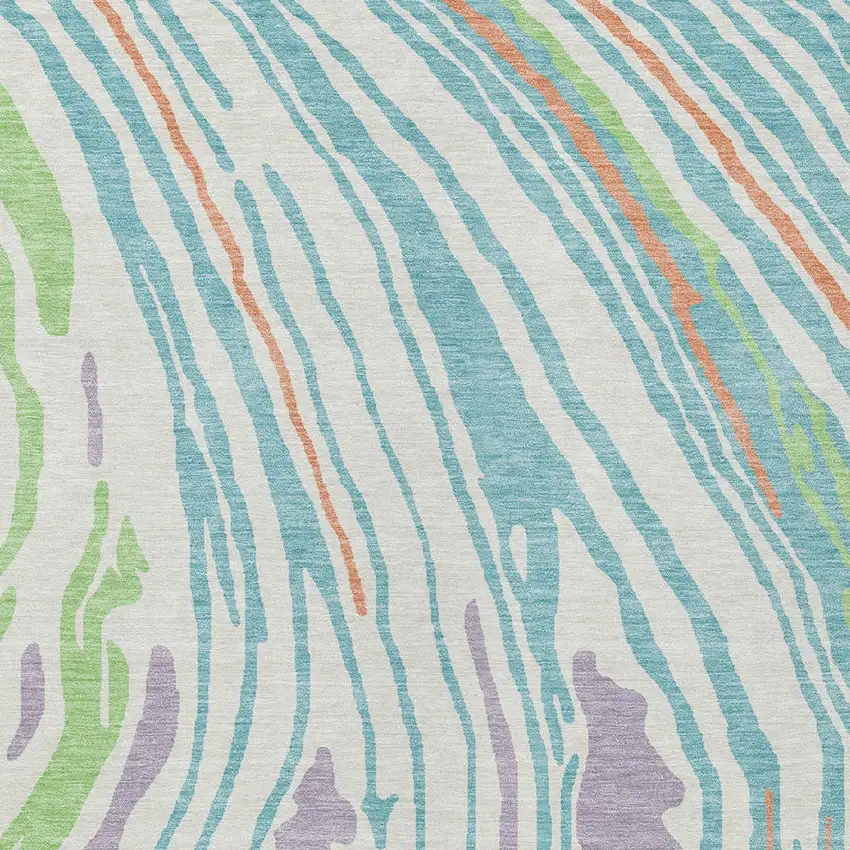 Linen Green And Sky Blue Abstract Washable Indoor Outdoor Area Rug Photo 6