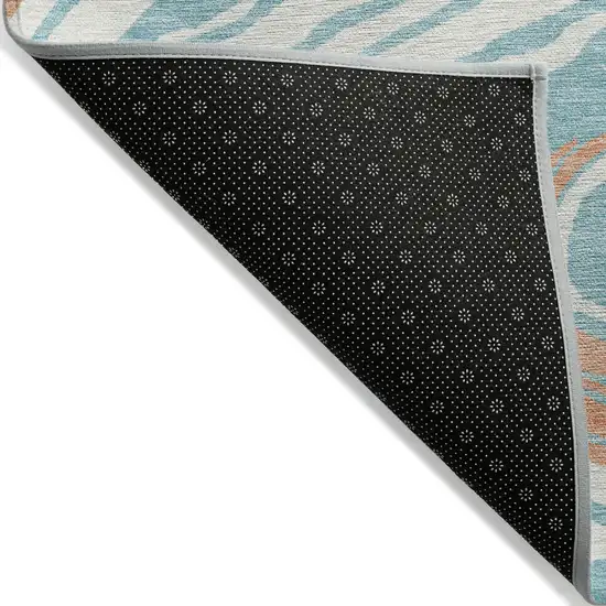 Linen Green And Sky Blue Abstract Washable Indoor Outdoor Area Rug Photo 3
