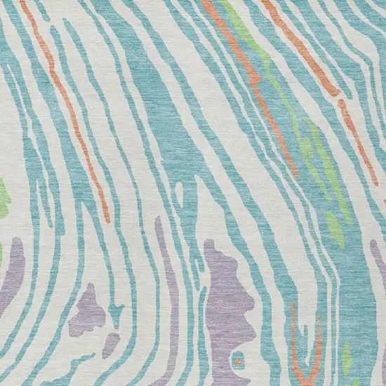 Linen Green And Sky Blue Abstract Washable Indoor Outdoor Area Rug Photo 6