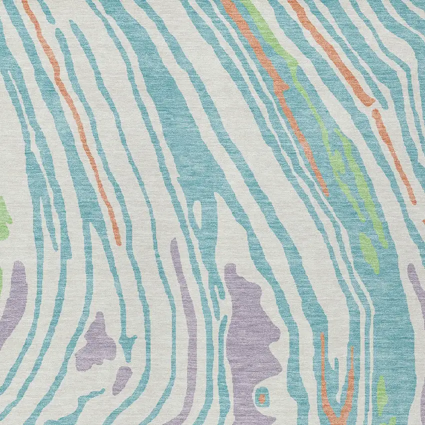 Linen Green And Sky Blue Abstract Washable Indoor Outdoor Area Rug Photo 6