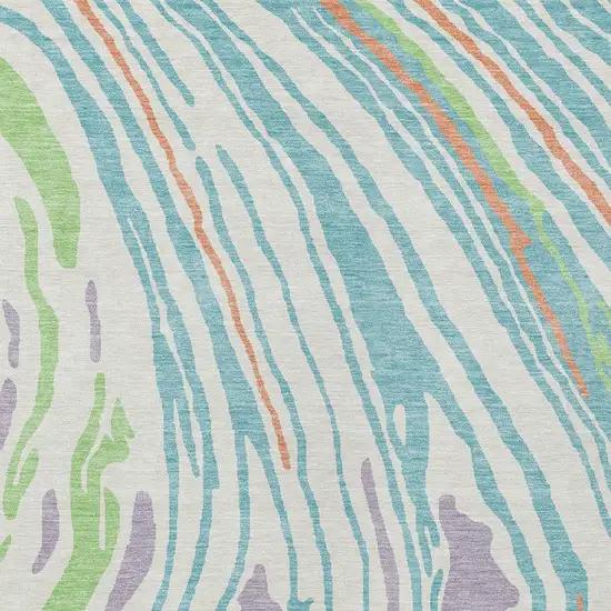 Linen Green And Sky Blue Abstract Washable Indoor Outdoor Area Rug Photo 6