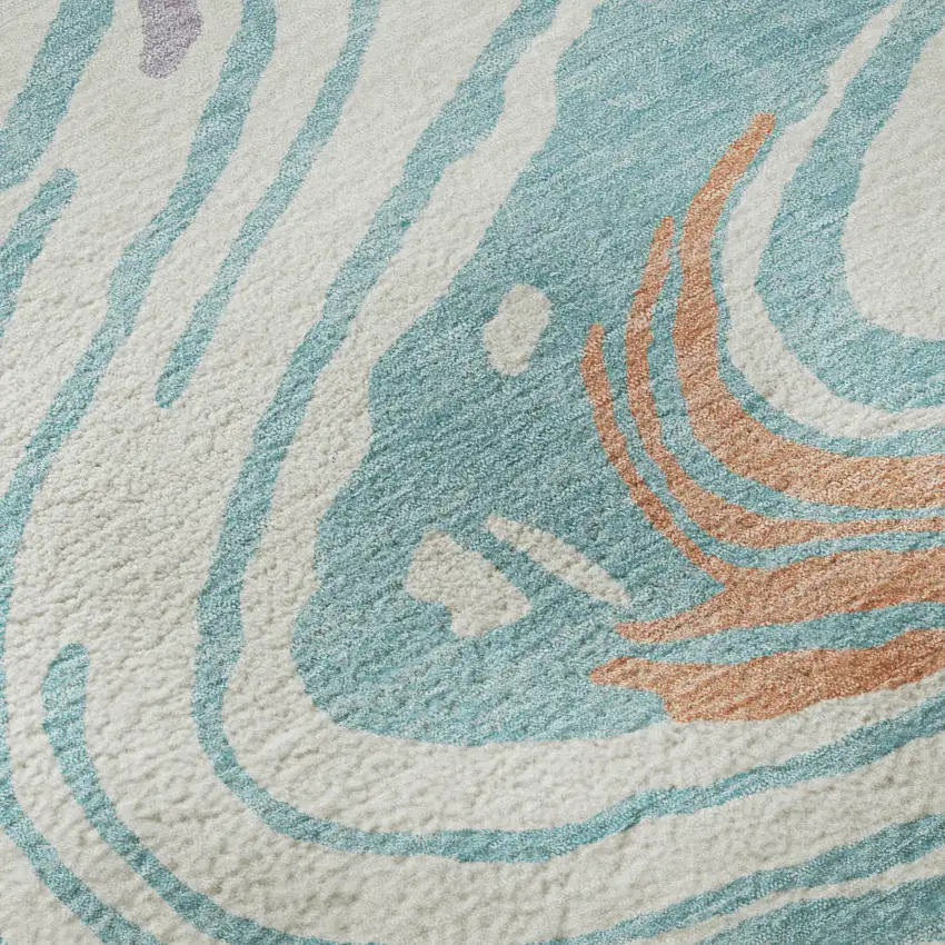 Linen Green And Teal Abstract Washable Area Rug With UV Protection Photo 9