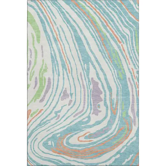 Linen Green And Teal Abstract Washable Area Rug With UV Protection Photo 1