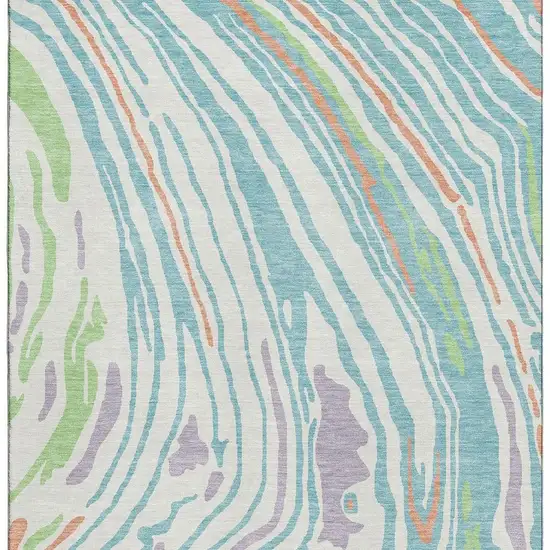 Linen Green And Teal Abstract Washable Area Rug With UV Protection Photo 2