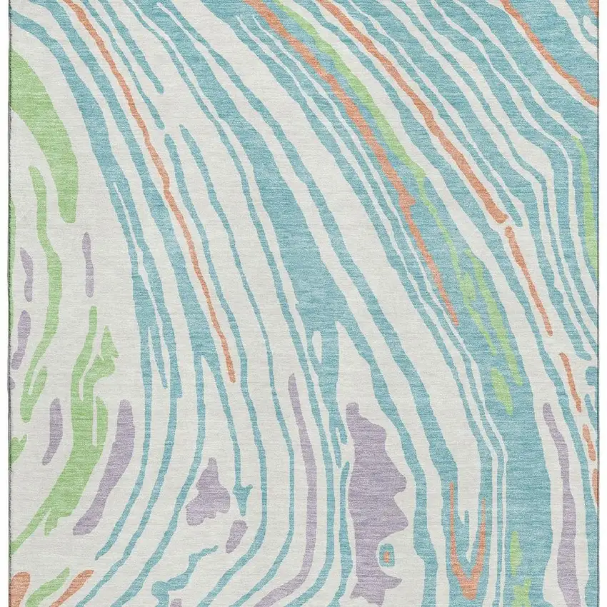 Linen Green And Teal Abstract Washable Area Rug With UV Protection Photo 2