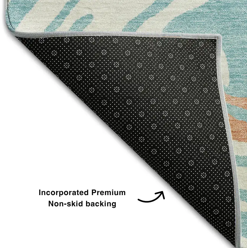 Linen Green And Teal Abstract Washable Area Rug With UV Protection Photo 6