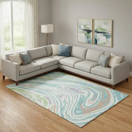 Linen Green And Teal Abstract Washable Area Rug With UV Protection Photo 2