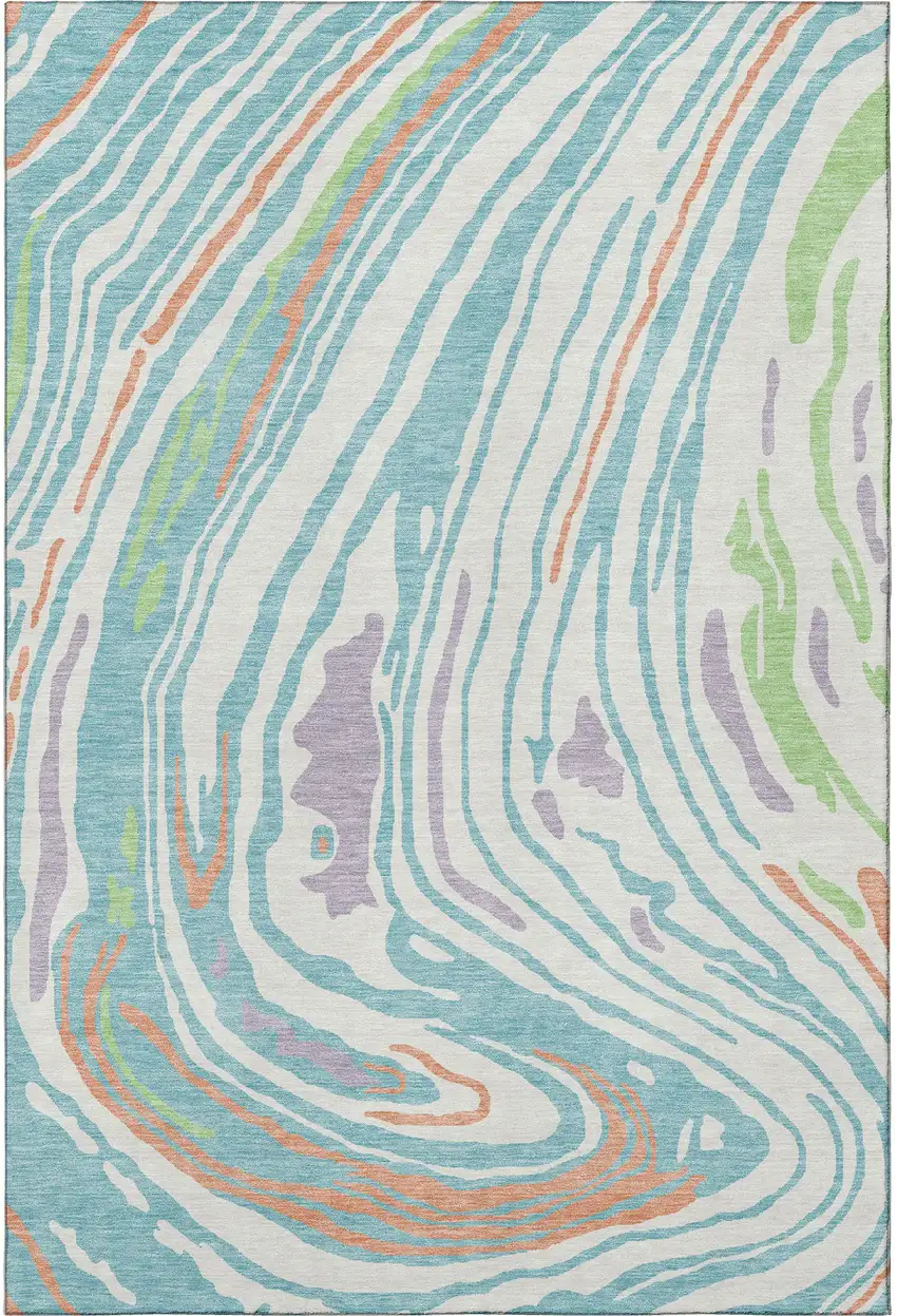Linen Green And Teal Abstract Washable Area Rug With UV Protection Photo 3