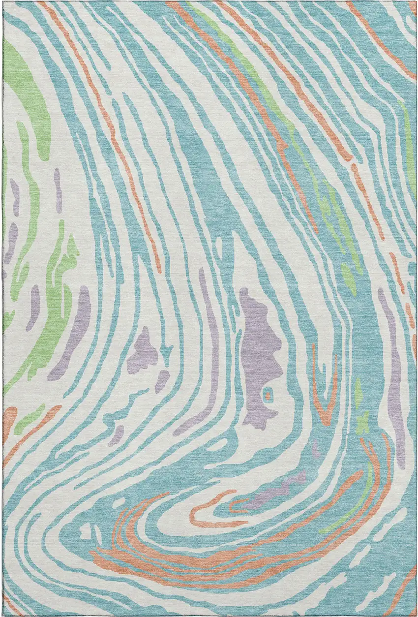 Linen Green And Teal Abstract Washable Area Rug With UV Protection Photo 1