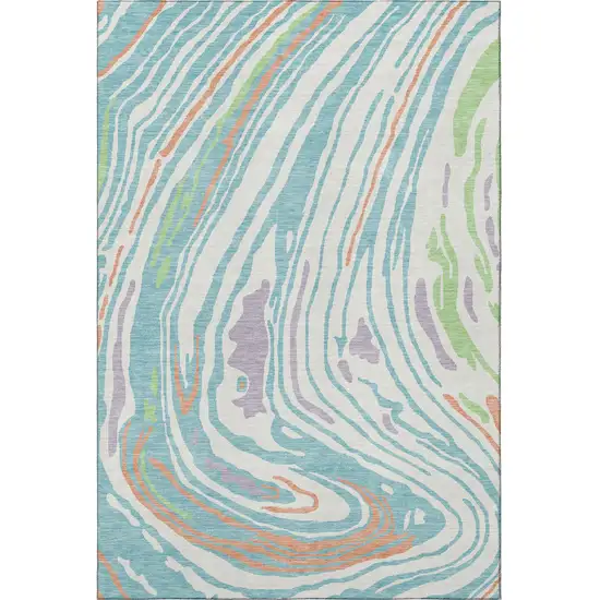 Linen Green And Teal Abstract Washable Area Rug With UV Protection Photo 3