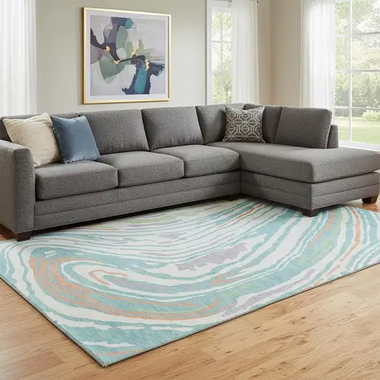 Linen Green And Teal Abstract Washable Area Rug With UV Protection Photo 2