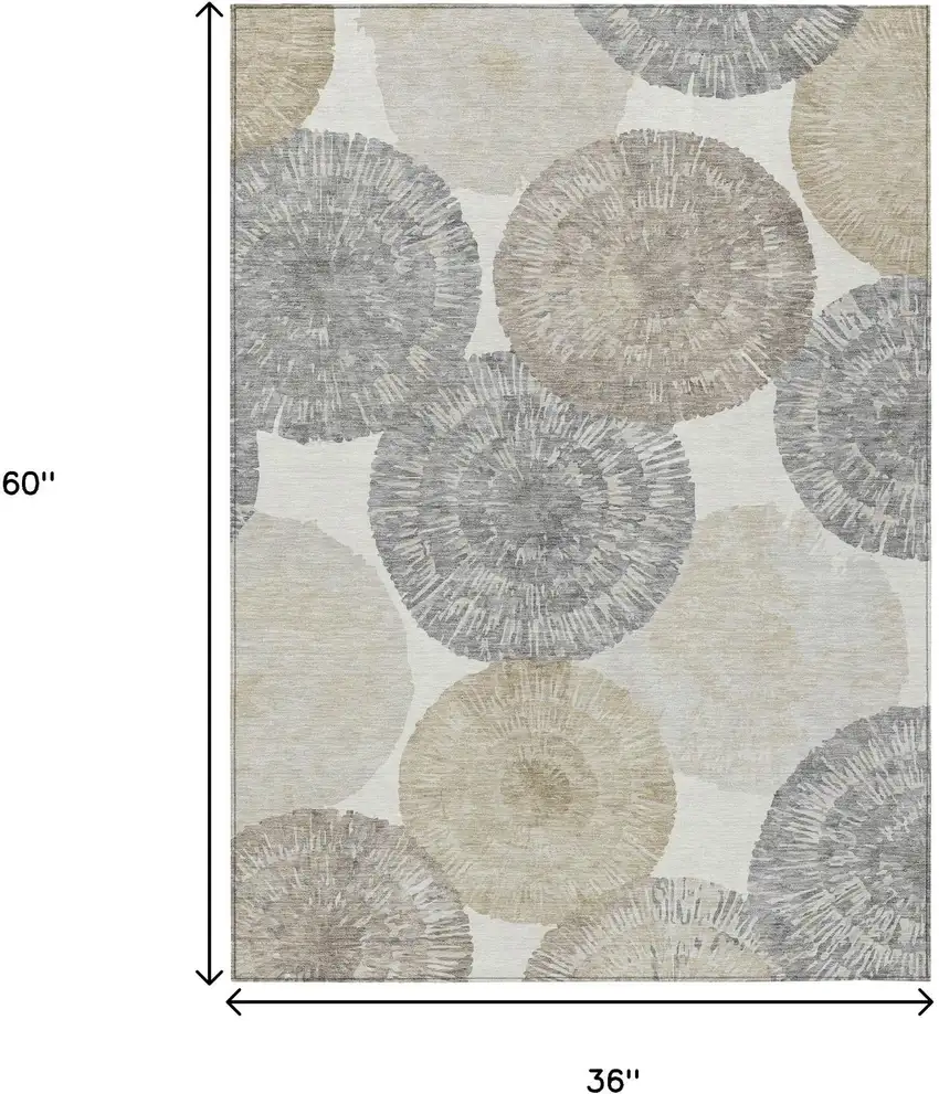 Linen Ivory And Beige Abstract Washable Indoor Outdoor Area Rug Photo 3