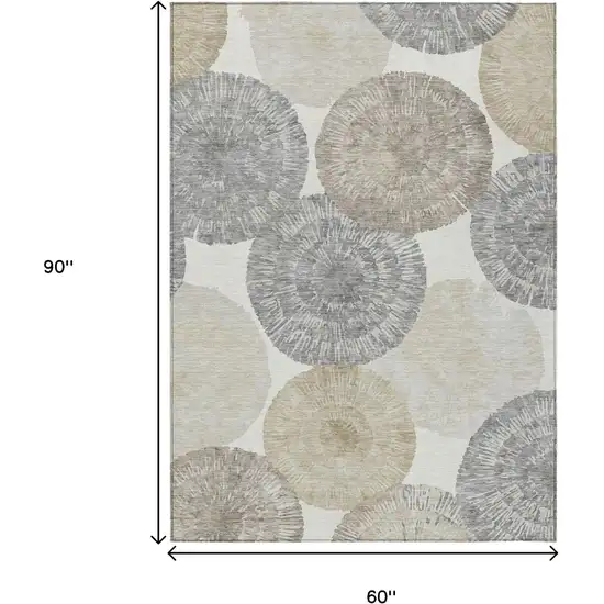 Linen Ivory And Beige Abstract Washable Indoor Outdoor Area Rug Photo 3