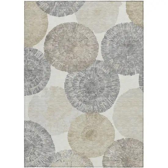 Linen Ivory And Beige Abstract Washable Indoor Outdoor Area Rug Photo 4