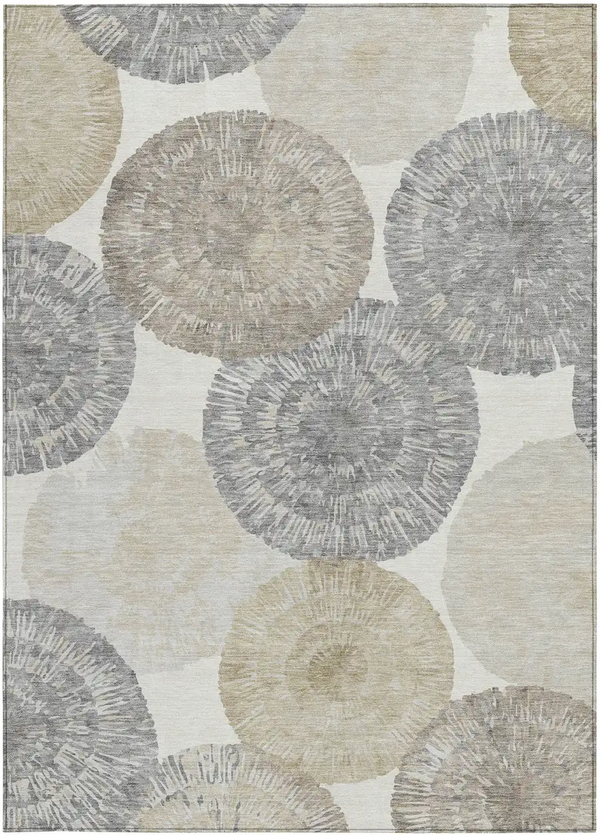 Linen Ivory And Beige Abstract Washable Indoor Outdoor Area Rug Photo 4