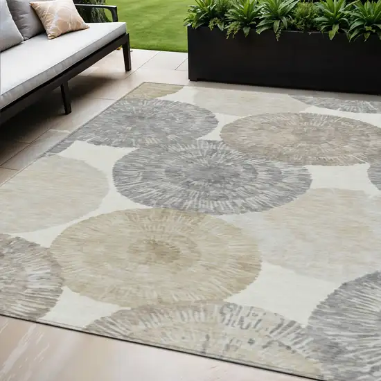 Linen Ivory And Beige Abstract Washable Indoor Outdoor Area Rug Photo 1