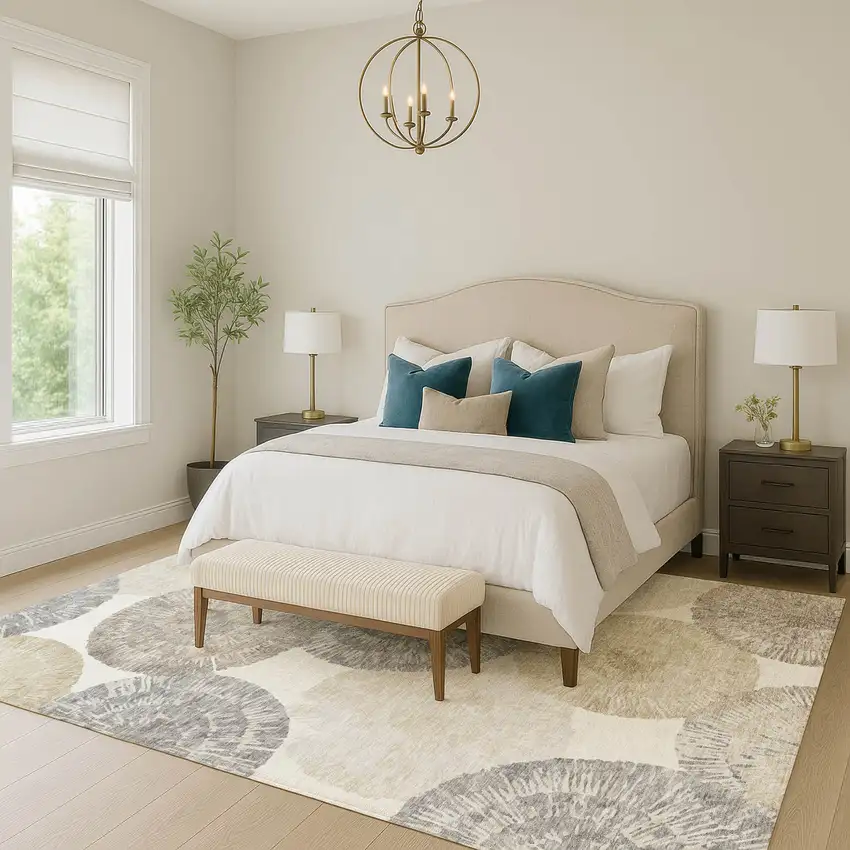 Linen Ivory And Beige Abstract Washable Indoor Outdoor Area Rug Photo 9