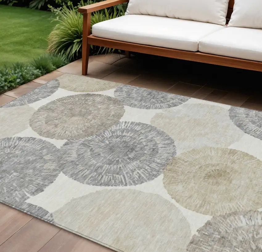 Linen Ivory And Beige Abstract Washable Indoor Outdoor Area Rug Photo 1