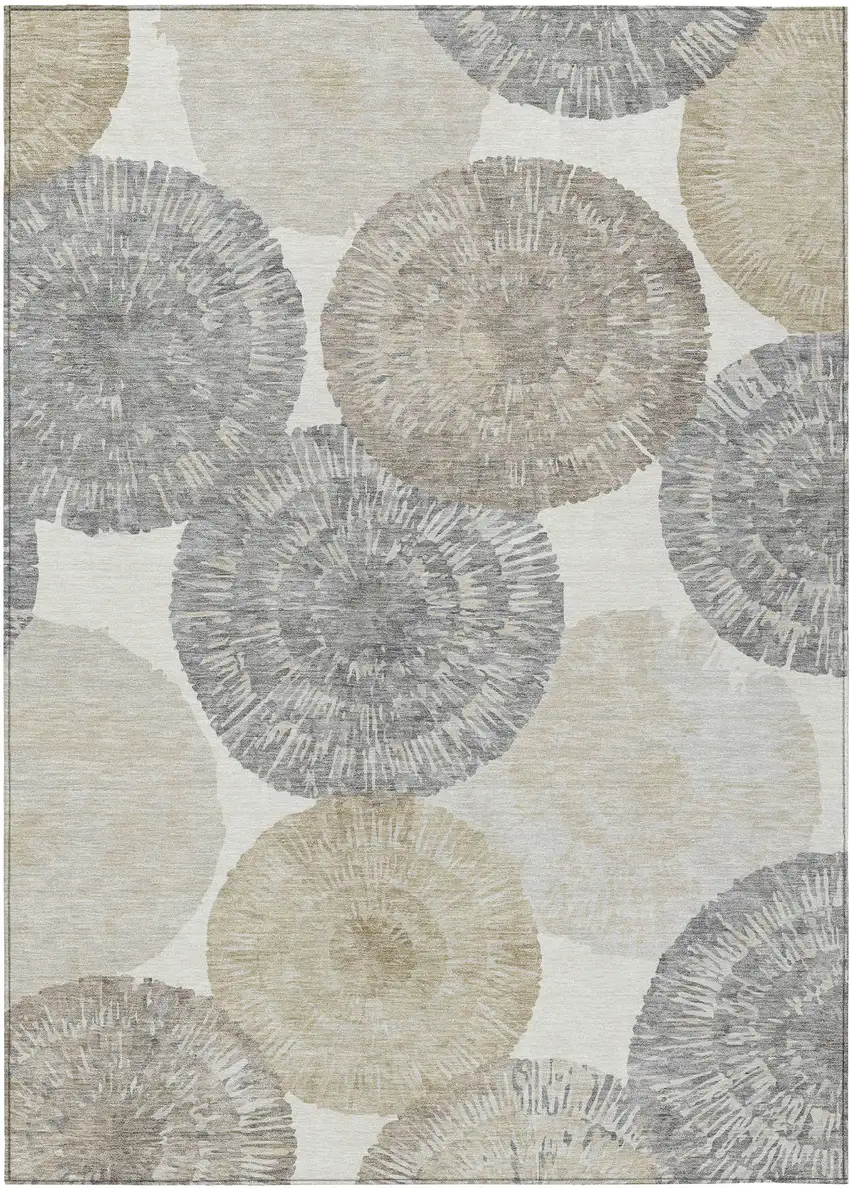 Linen Ivory And Beige Abstract Washable Indoor Outdoor Area Rug Photo 2