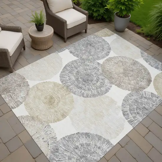 Linen Ivory And Beige Abstract Washable Indoor Outdoor Area Rug Photo 9