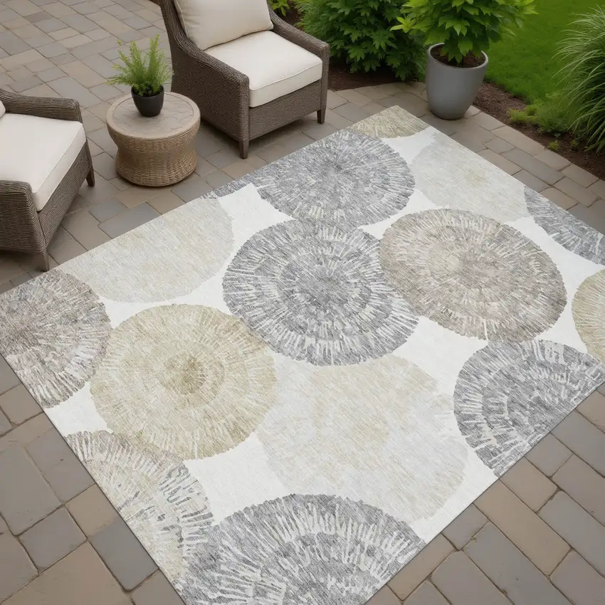 Linen Ivory And Beige Abstract Washable Indoor Outdoor Area Rug Photo 9