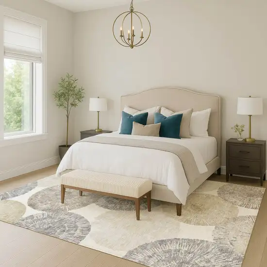 Linen Ivory And Beige Abstract Washable Indoor Outdoor Area Rug Photo 9