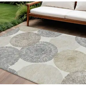 Photo of Linen Ivory And Beige Abstract Washable Indoor Outdoor Area Rug