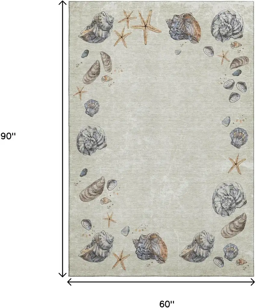 Linen Ivory And Beige Geometric Washable Area Rug With UV Protection Photo 3