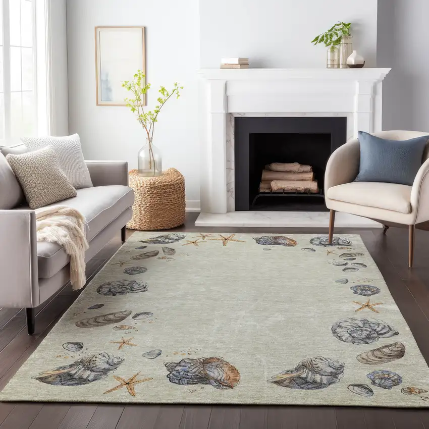 Linen Ivory And Beige Geometric Washable Area Rug With UV Protection Photo 6