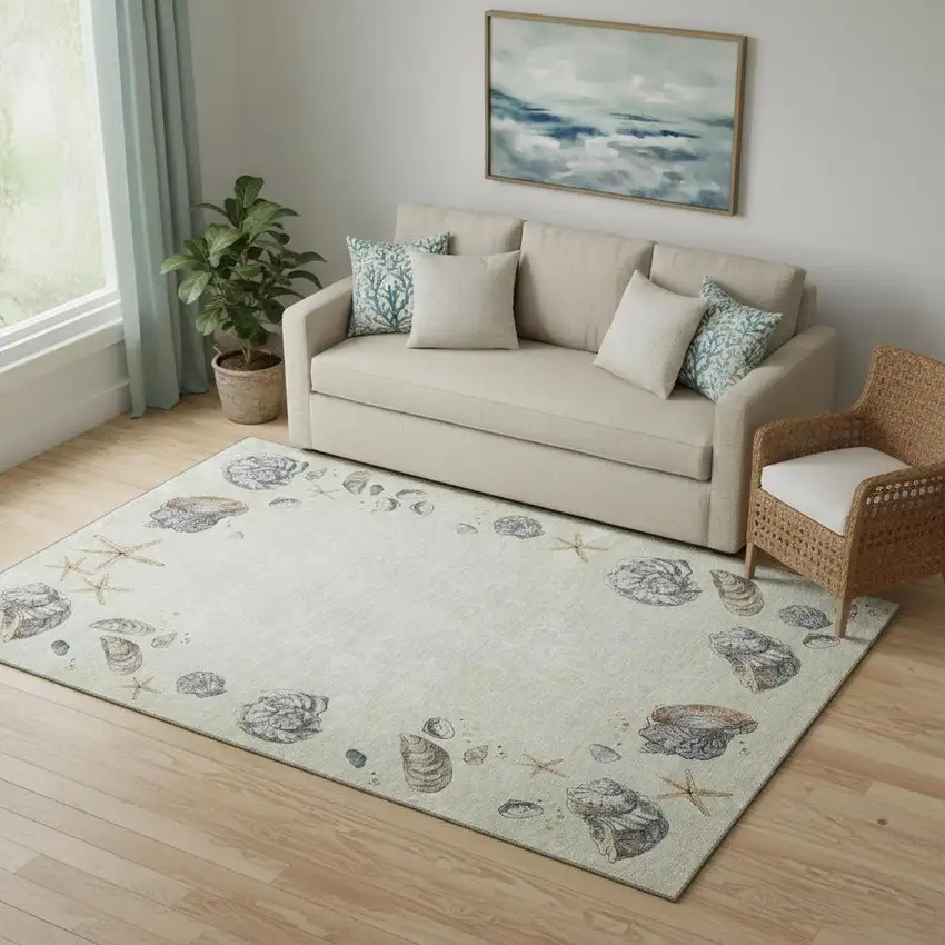 Linen Ivory And Beige Geometric Washable Area Rug With UV Protection Photo 1