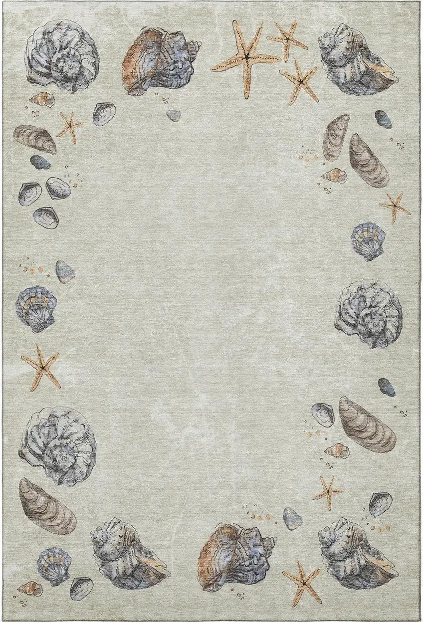 Linen Ivory And Beige Geometric Washable Area Rug With UV Protection Photo 4