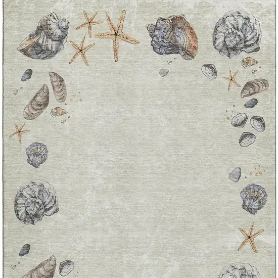 Linen Ivory And Beige Geometric Washable Area Rug With UV Protection Photo 3