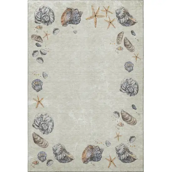 Linen Ivory And Beige Geometric Washable Area Rug With UV Protection Photo 4