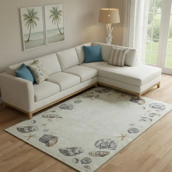 Linen Ivory And Beige Geometric Washable Area Rug With UV Protection Photo 1