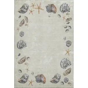 Photo of Linen Ivory And Beige Geometric Washable Area Rug With UV Protection