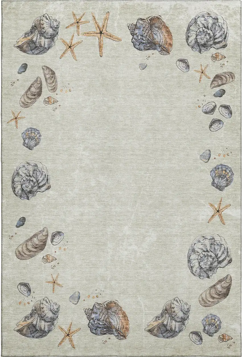 Linen Ivory And Beige Geometric Washable Area Rug With UV Protection Photo 1