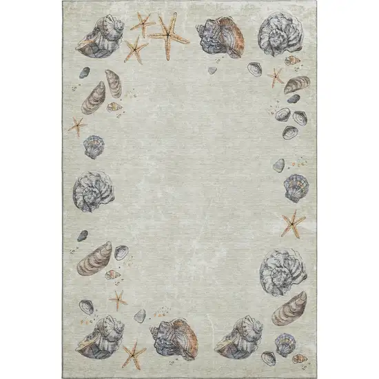 Linen Ivory And Beige Geometric Washable Area Rug With UV Protection Photo 1