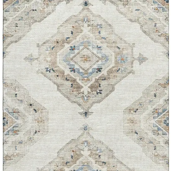 Linen Ivory And Blue Tribal Washable Area Rug With UV Protection Photo 4